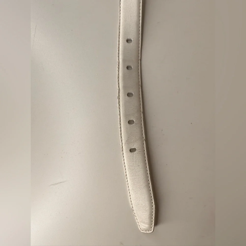Ilana Goor White Leather Belt Sculptural Gold Buckle Vintage Artisan Designer M - Picture 8 of 9